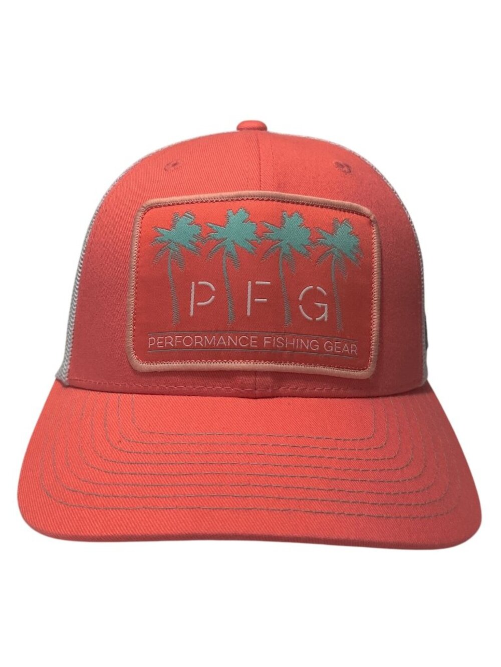 Columbia PFG Coral White Trucker Hat Snapback Mesh Fishing Palm Tree Patch Cap